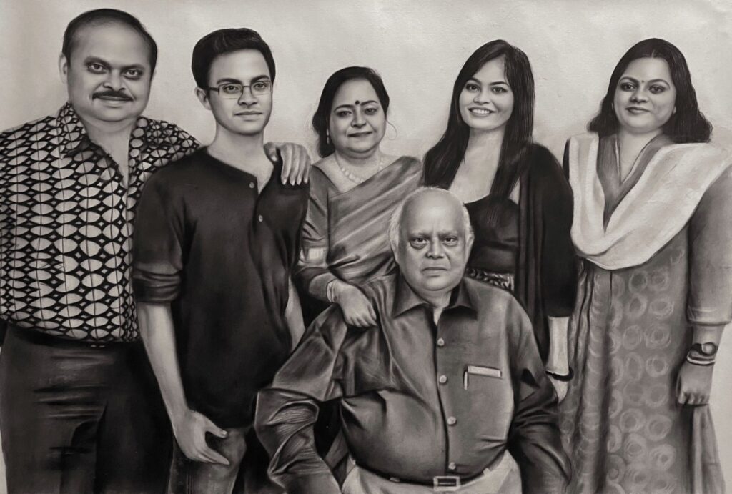 charcoal family portrait